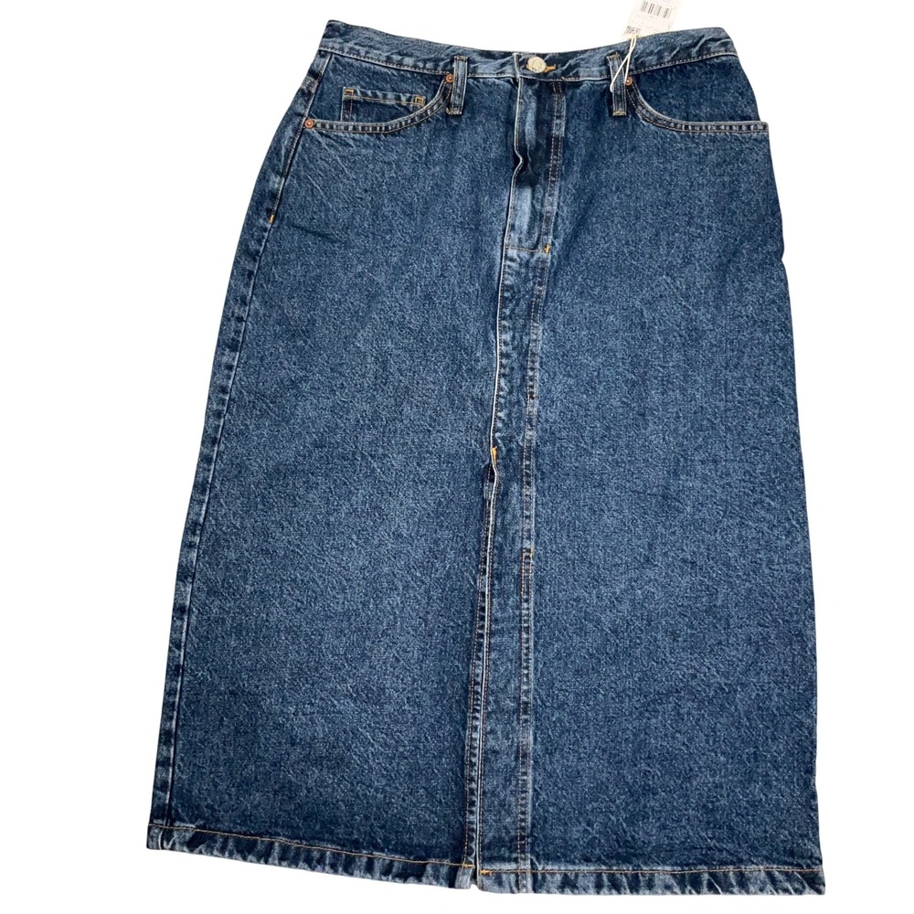 Mango Denim‎ Skirt Womens Large Blue Jean Front Slit High Waist Midi Streetwear